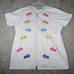 Vintage Y2K CZ Cover Up Womens Sunglasses Applique Zip Front Beach Resort Tunic